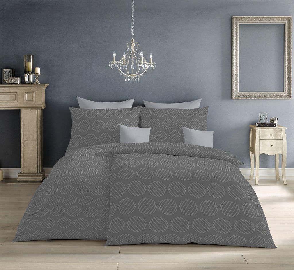 Fleuresse Jacquard Bettwäsche uni 155x220 Punkte Kreise steingrau 454609-9039