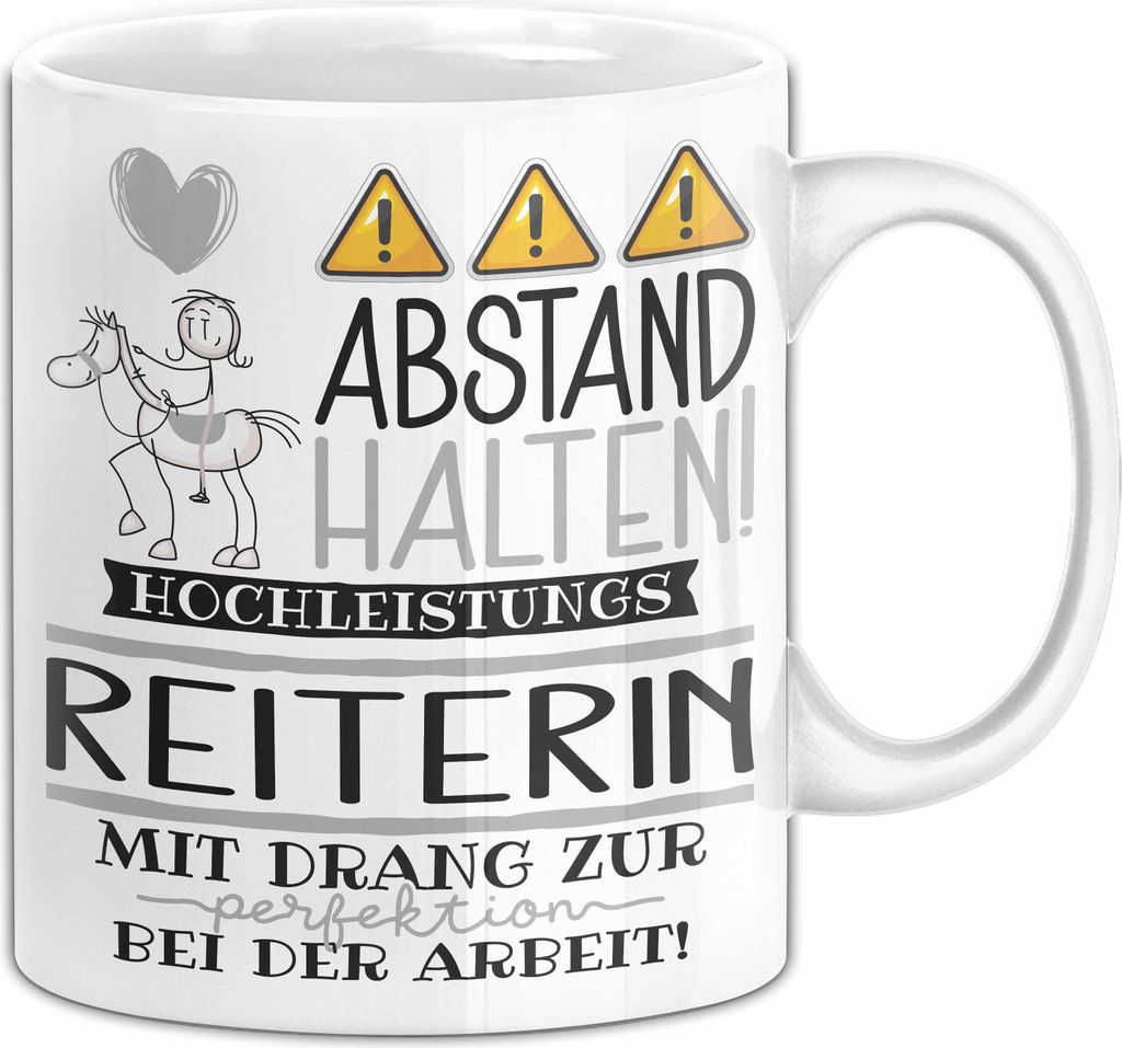 Reiterin Tasse Geschenk Lustig Abstand Halten Hochleistungs-Reiterin Mit Drang Zur Perfektion Bei Der Arbeit (Weiß)