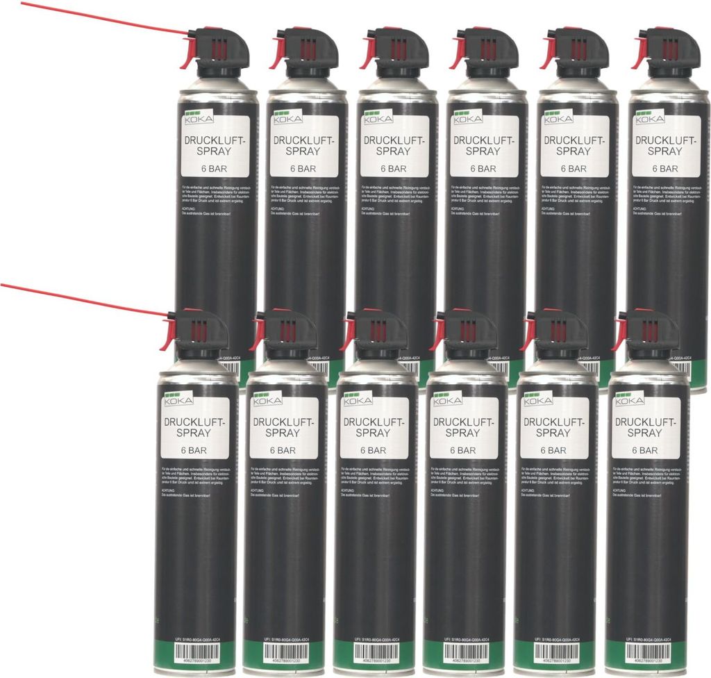 12x Set KOKA Druckluftspray 6 Bar Druckluft-Reiniger + Röhrchen Dose Extragroß