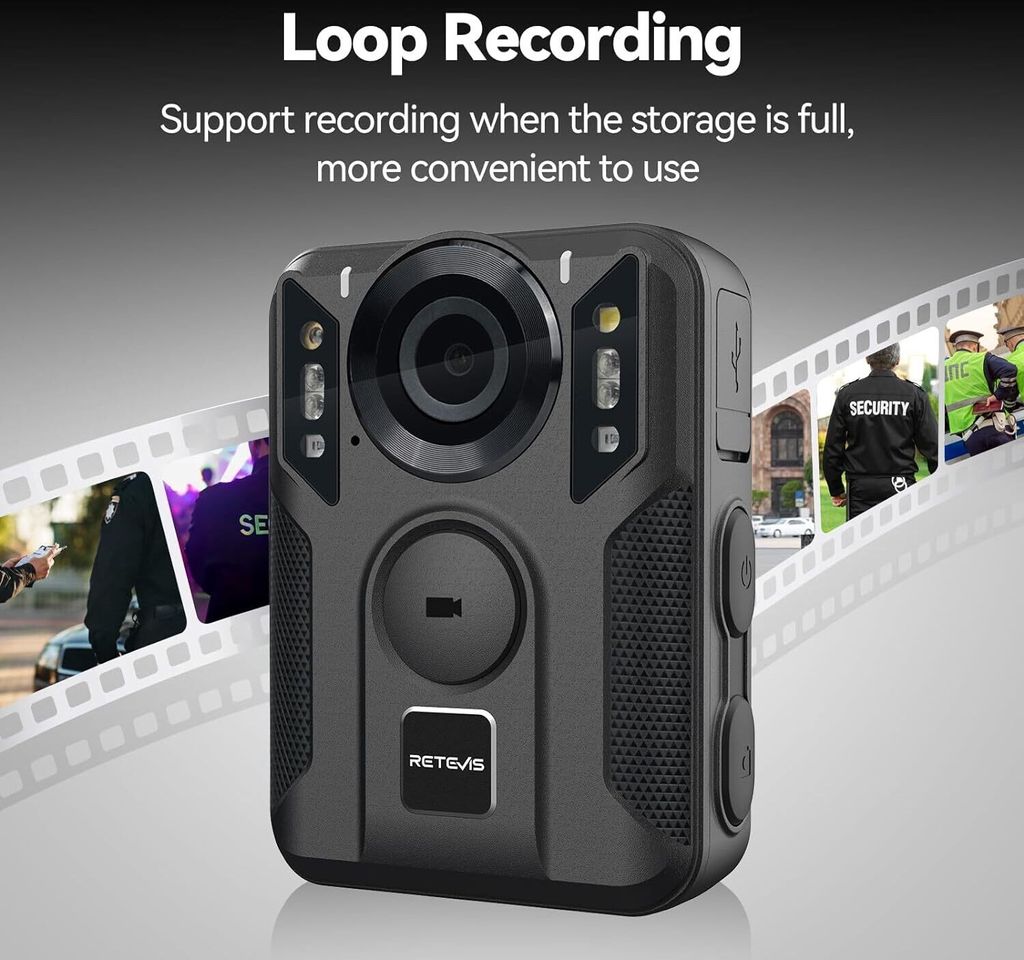Retevis RT79 Caméra Corporelle 4K 128Go GPS – Bodycam 2400mAh Vision Nocturne, Support Voiture, Pour Sécurité & Travail