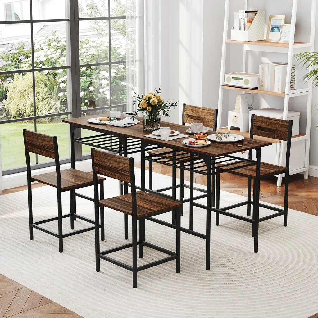 Petit Ensemble Repas pour 2 Personnes avec Table et Chaises Style Industriel - 9
