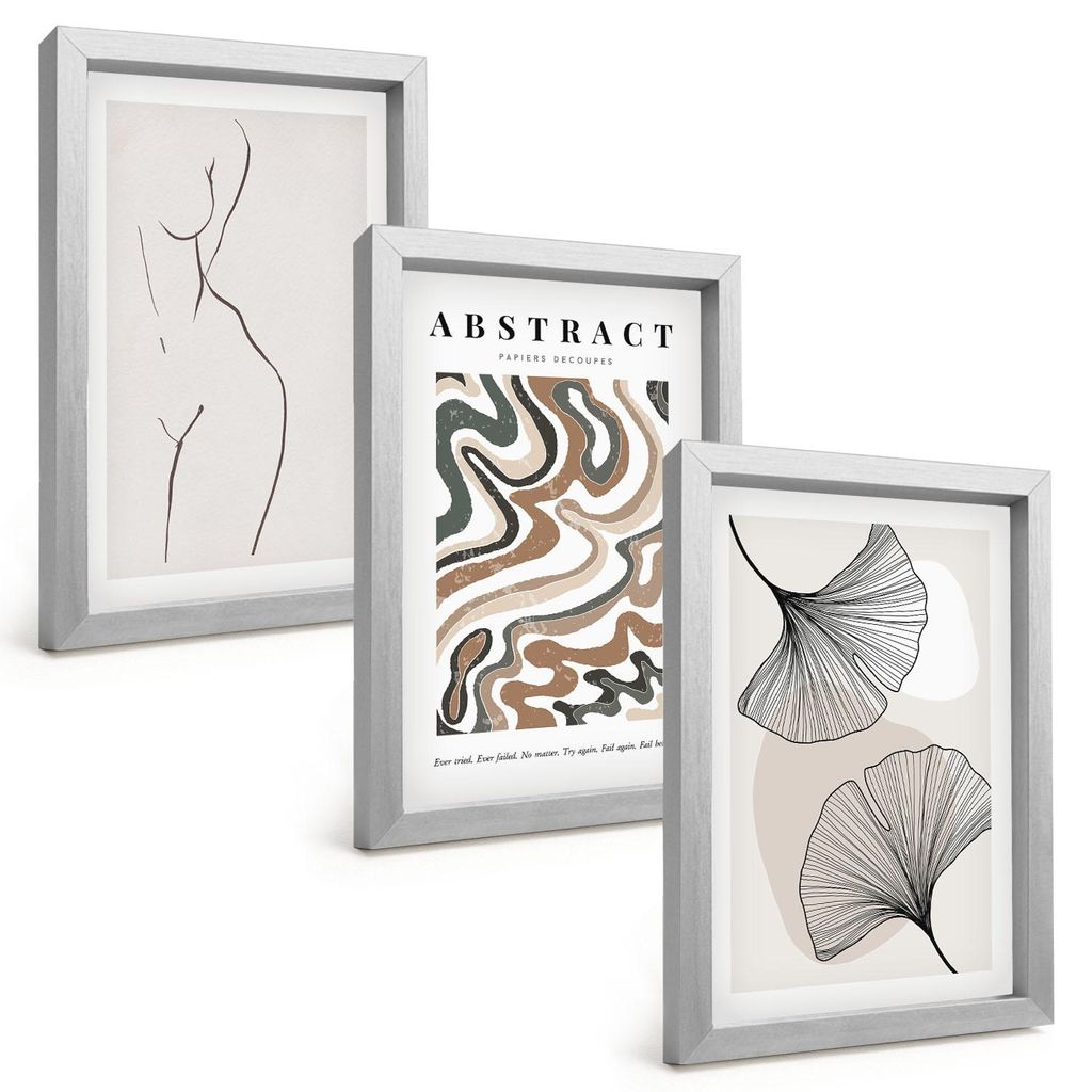 Bilder Set 3-teilig im silbergerahmten Rahmen – Wandbilder 3 Stück – gerahmte Poster für Wohnzimmer, Schlafzimmer und Flur – 20x30 cm – A...