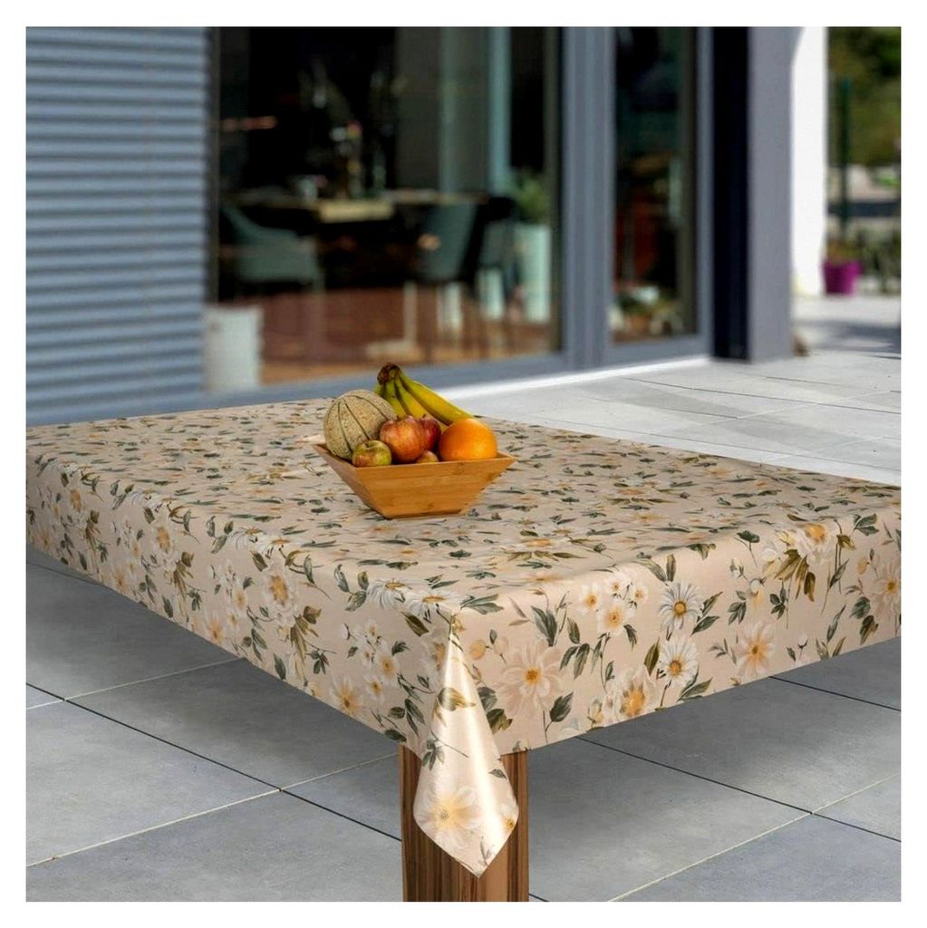 Wachstuch-Tischdecke Abwaschbar PVC Tischdecken Eckig Meterware, Muster: Gänseblümchen Beige, Größe: 140x280