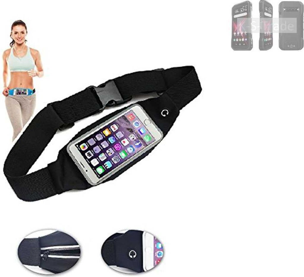 K-S-Trade Jogging-Armband kompatibel mit Kyocera DuraForce Pro 3 Gürteltasche Umhängetasche Bauchtasche schwarz Sport Running Jogging Fitness