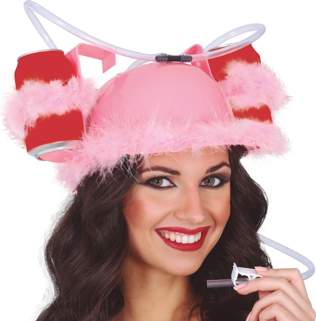 Partyhelm Karneval Getränke Accessoire Pink Federhut Produktbild 