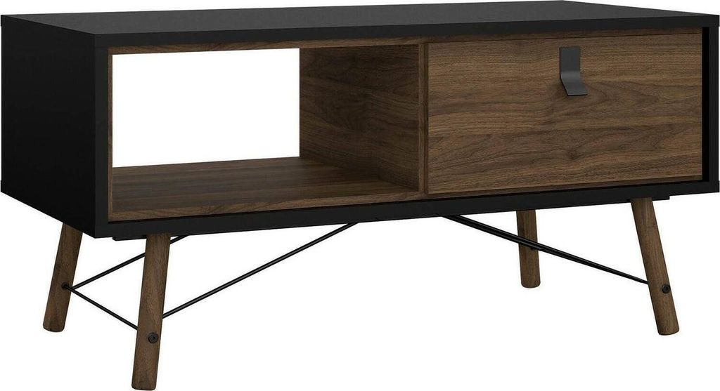 Wohnzimmertisch Maximilien, Niedriger Wohnzimmertisch, Kaffeeregal, Couchtisch für Sofa, 102x48 h50 cm, Schwarz und Walnuss