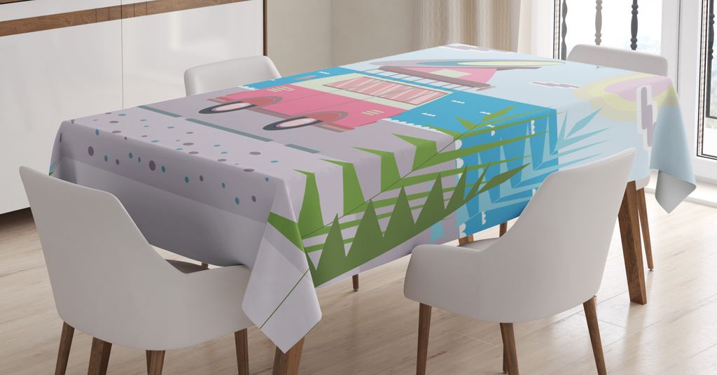 ABAKUHAUS Glücklicher Camper Tischdecke, Sommer Mini Van, Druck mit Klaren Farben ohne Verblassen Waschbar für innen oder Außen Bereich, 140 x 2...