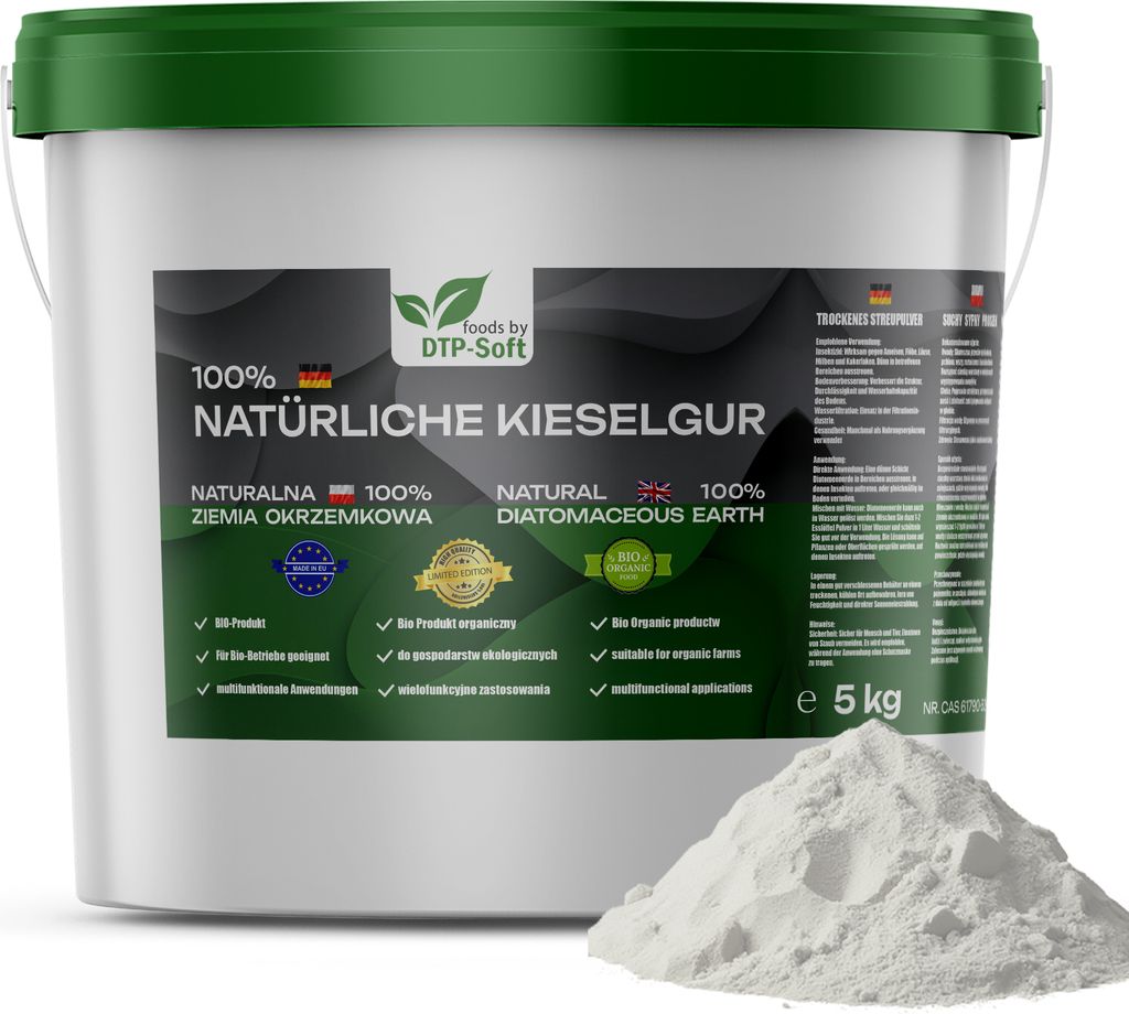 Diatomeen Erdé 5kg Kieselgur / Diatomeenerde – 100% Rein, Hochwertiges Pulver Im Eimer – Für Geflügel & Garten Kieselgur Spray