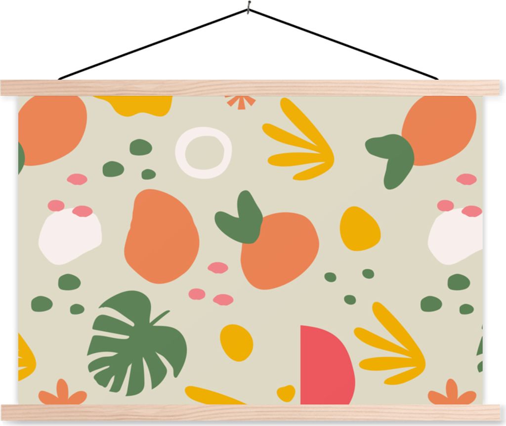 MuchoWow Textilposter Frucht - Lochpflanze - Muster 60x40 cm mit holzfarbenen Rahmen - Bilder