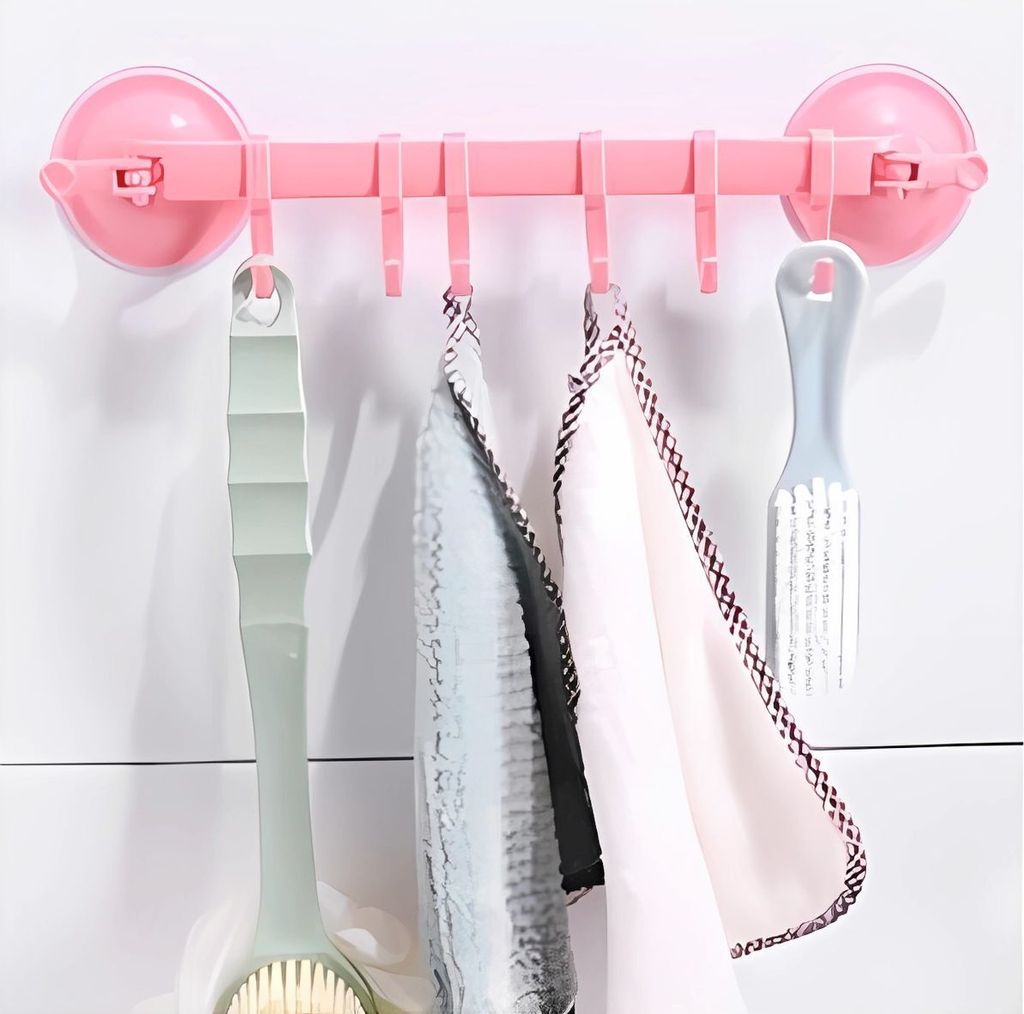 Handtuchhalter ohne Bohren Saugnapf Kunststoff Handtuch Stange Badetuchhalter, Farbe:Pink