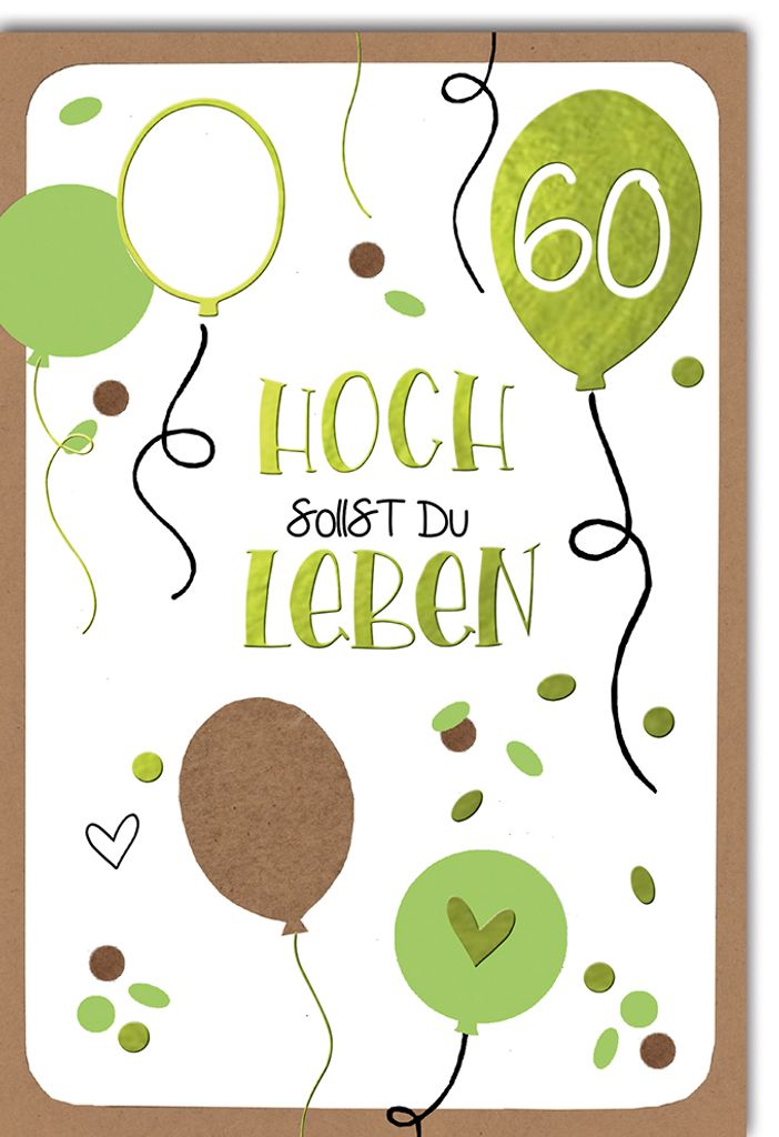 60. Geburtstag - Glückwunschkarte im Format 11,5 x 17 cm - grüne Luftb