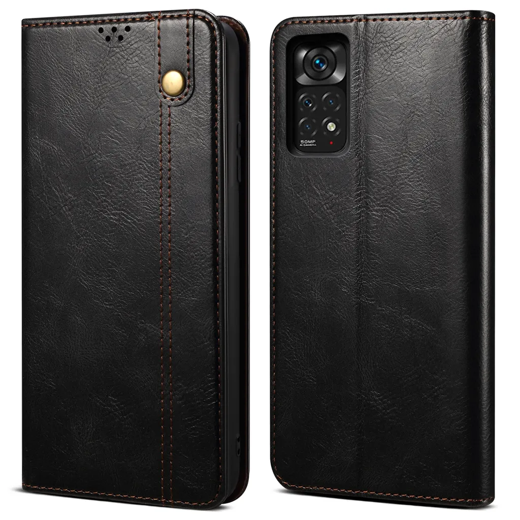Offerta Custodia Xiaomi Poco M4 Pro 5G Pelle Nera Portafoglio Stand