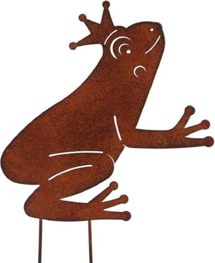 Gartenstecker Froschkönig / Rostoptik / Gesamthöhe 34 cm
