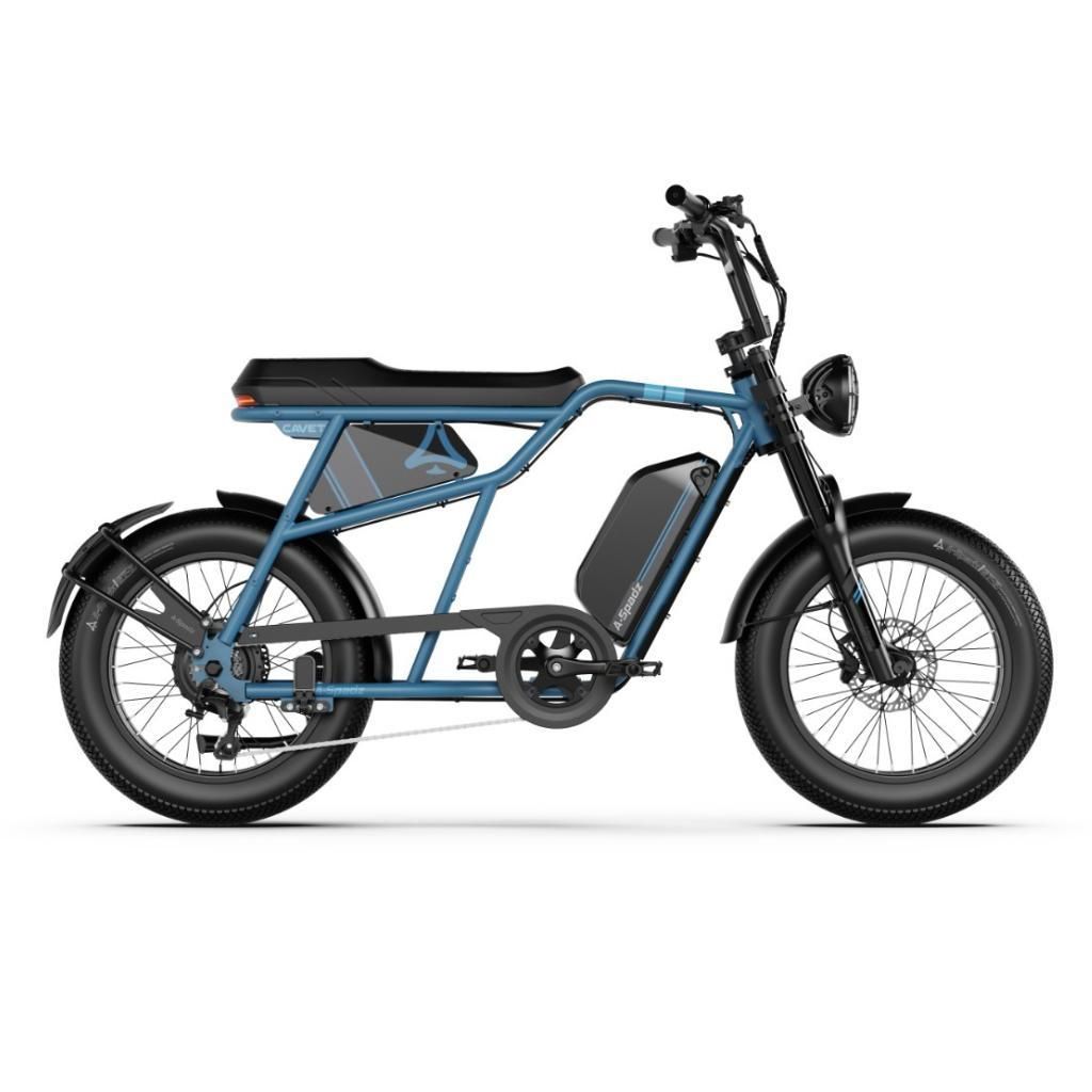 A-Spadz CAVET Air Elektrisches Fatbike - Mit Fußstützen - 20 Zoll - 250W Motor - 7 Gänge - 100 km Reichweite - Hydraulische Scheibenbremsen - Blau