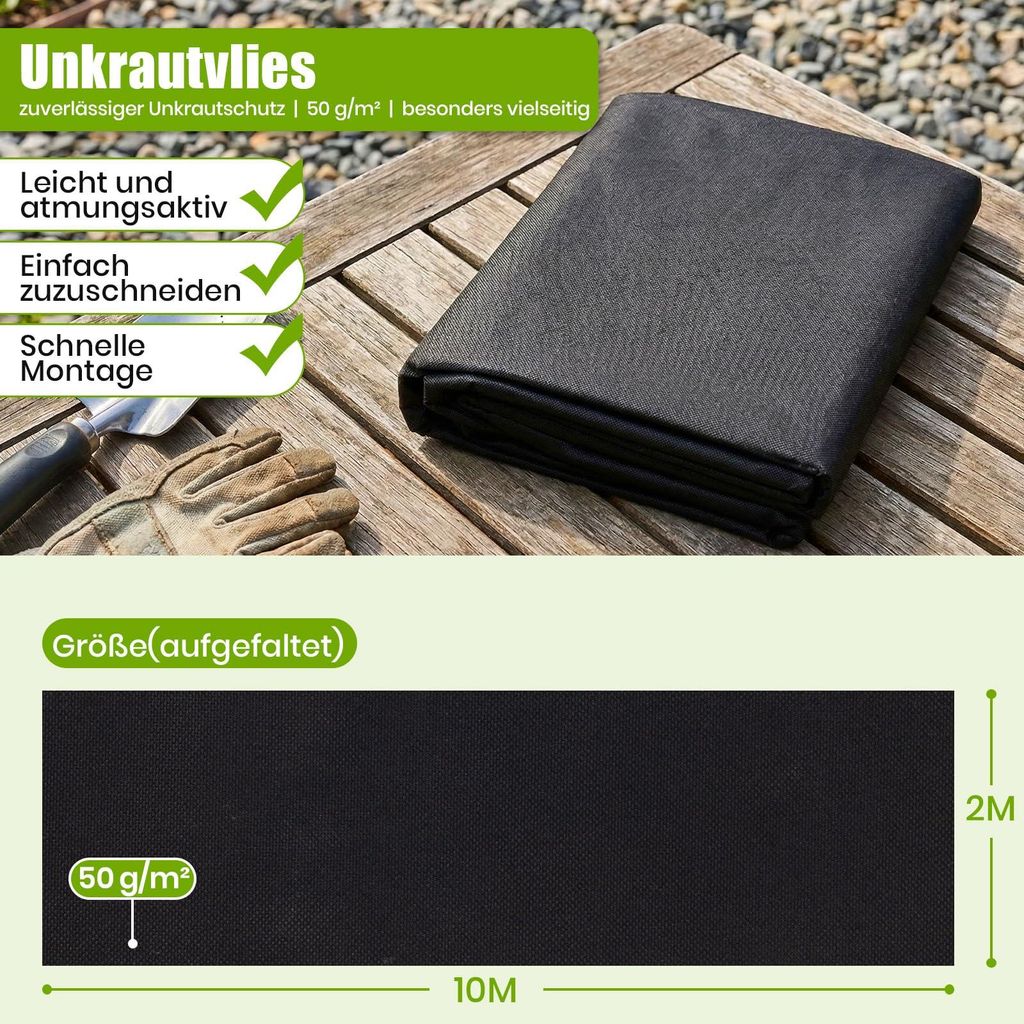 Velway onkruidvlies, tuinvlies, 50g/m², 2x10 meter - Productafbeelding 