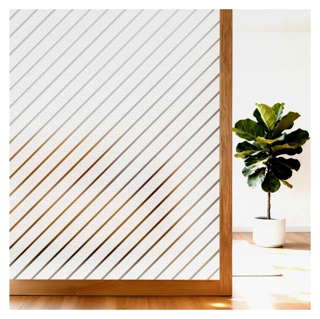 Fensterfolie mit diagonalen Streifen 60 x 200 cm - blickdichte Milchglasfolie, selbstklebend, statisch haftend, Anti-UV, Sichtschutz und Privatsphäre
