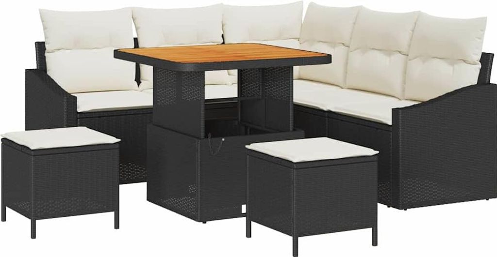 Gartensofa-set mit Kissen 8 pcs Schwarz Poly-Rattan