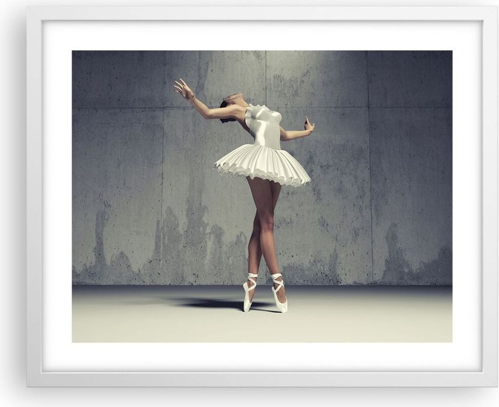 Gerahmtes Poster - Weißer Rahmen - Ballerina Weiß Wand - 50x40 cm - Wand Bild - Wanddeko - Wandbilder - Kunstposter - Wandposter - Bilderrahmen -...