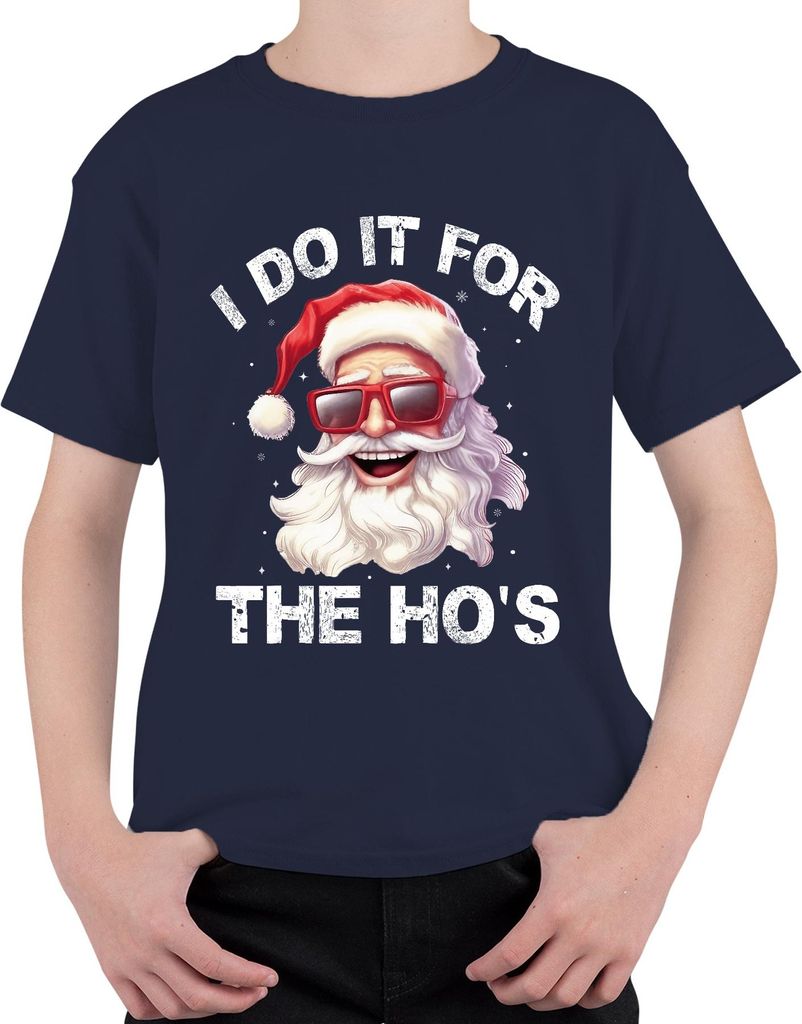 I Do It For The Ho's Santa Weihnachtsmann Lustig Geschenk Uni Kinder T-Shirt, Navy, 104