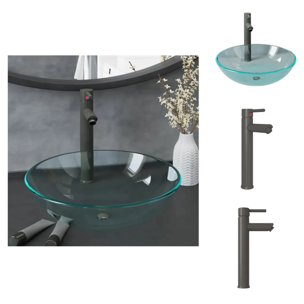 Set Lavandino Bagno Design Trasparente vidaXL - Vetro e Rubinetto Inclusi
