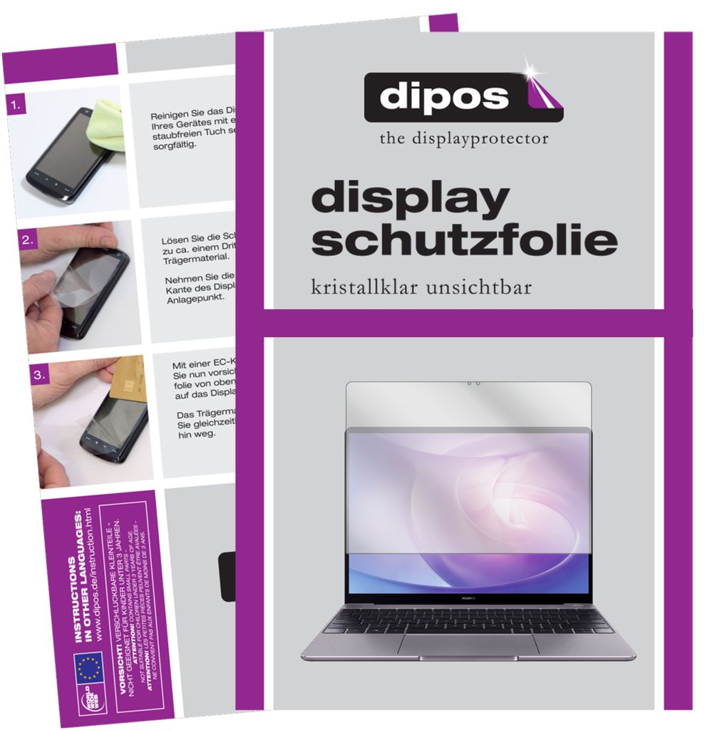 2x Schutzfolie für Huawei Matebook 13 klar Displayschutzfolie Folie Display Schutz dipos