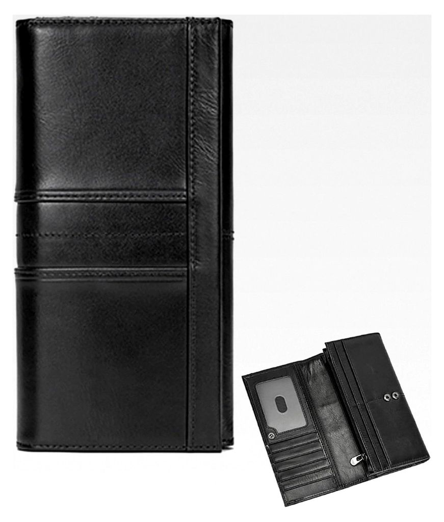Langbrieftasche aus echtem Leder für Herren mit Reißverschluss-Münzfach, Kartenfächern, Scheckheftfach, großem Fassungsvermögen und Ausweisfa...