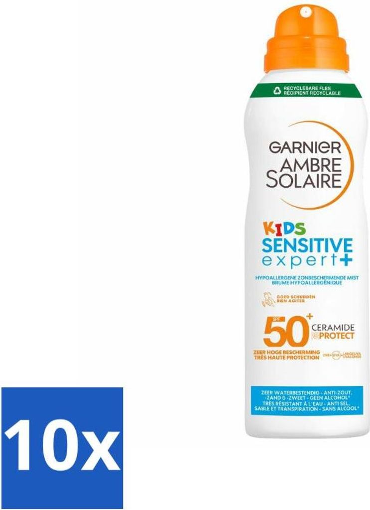 Garnier – Ambre Solaire – Sprühnebel – Kids Sensitive Expert+ – Hypoallergen – Lichtschutzfaktor 50+ – 150 ml - Vorteilspack - 10 Stücke
