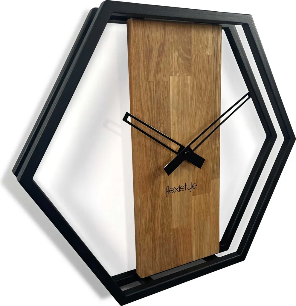 Horloge en chêne Loft Hexagon métallique 50 cm z231 style industriel