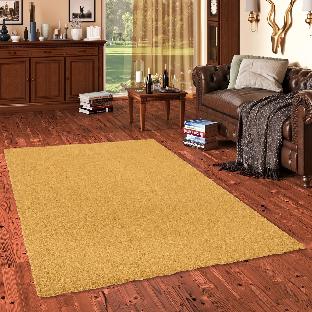 Luxus Hochflor Shaggy Teppich Velvet Curry, Größe:80x160 cm