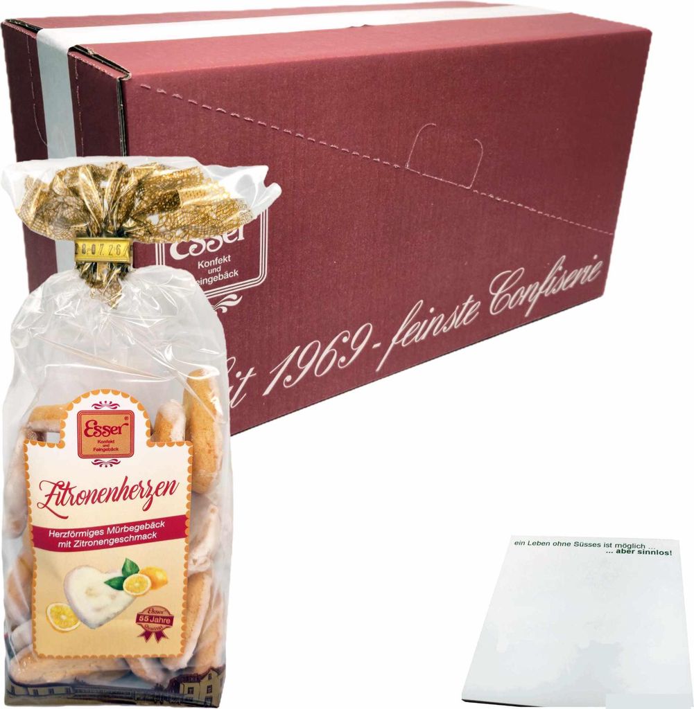 Esser Zitronenherzen Herzförmiges Mürbegebäck mit Zitronengeschmack (10x250g Beutel) VPE + usy Block