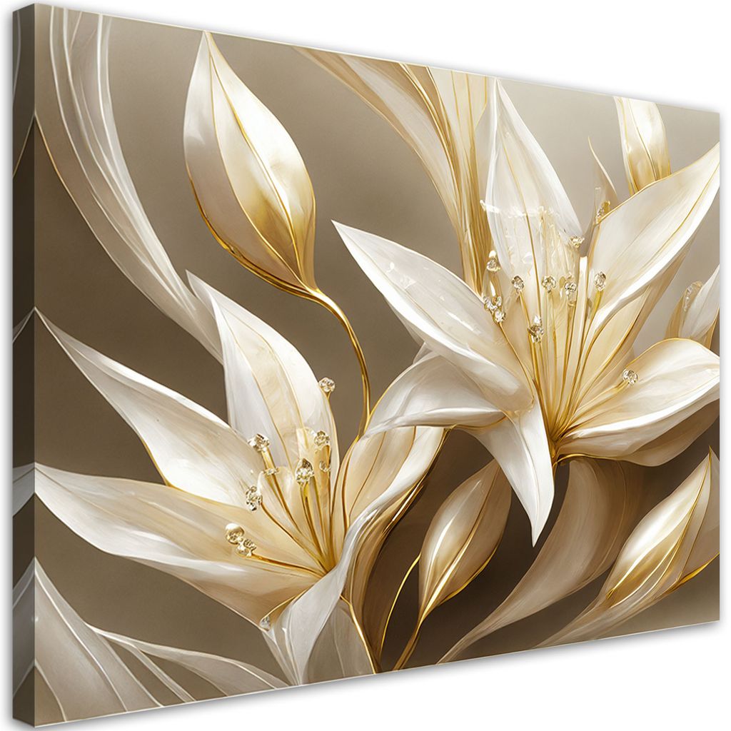 Leinwandbild Lilien in Gold 60x40 Feeby Gold bild für die wand bereit zum aufhängen