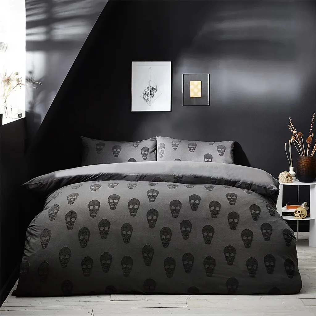 Housse de Couette Tête de Mort RV2880 en Coton Anthracite 200x200cm