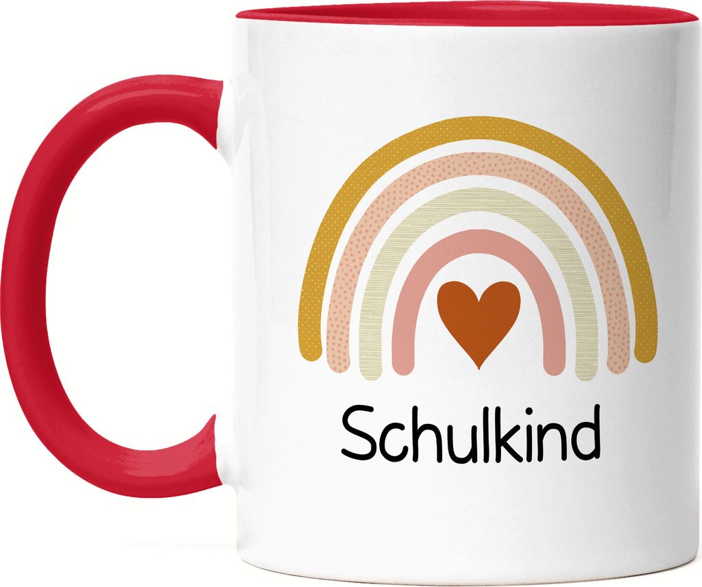 Schulkind Tasse Rot Einschulungsgeschenk Grundschule 1. Klasse Schulstart Regenbogen Herz