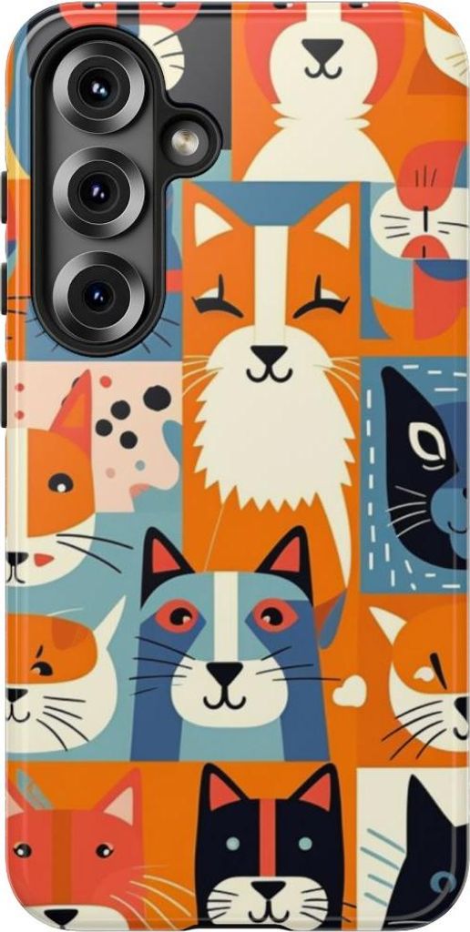 Bunte Katzenköpfe im Grafikstil – Hülle Kompatibel mit Samsung Galaxy S25