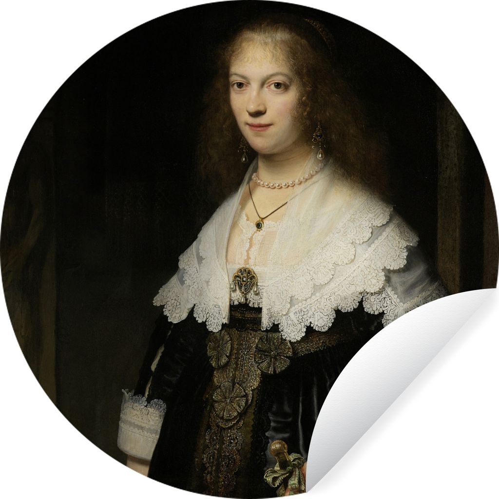 MuchoWow Runde Wandtattoo - Wandsticker Tapete Aufkleber Porträt einer Frau, möglicherweise Maria Trip - Gemälde von Rembrandt van Rijn Ø 50 ...