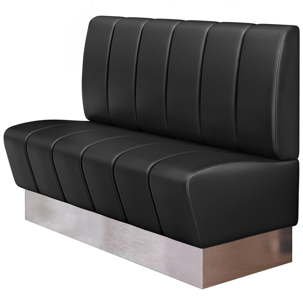 DENVER | Gastro Sitzbank | B : H 120 x 103 cm | Schwarz | Gestreift | Leder | Sitzfläche: Gestreift | Fußleiste: Edelstahl | Bistro Sitzbank, Res...