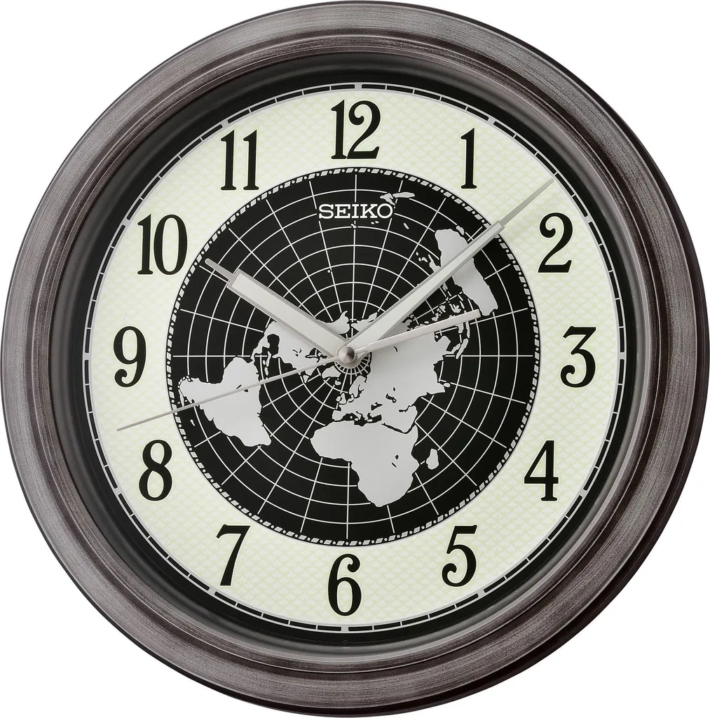 Horloge Murale pour Bureau Seiko QXA825S Décoration Monde Noire Chic
