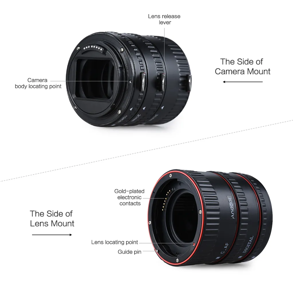Andoer Set Tubi Di Estensione Macro AF 13+21+31 Mm Per Canon EF/EF-S – Autofocus E TTL, Leggero 102g Per 60D 7D 5D II 550D