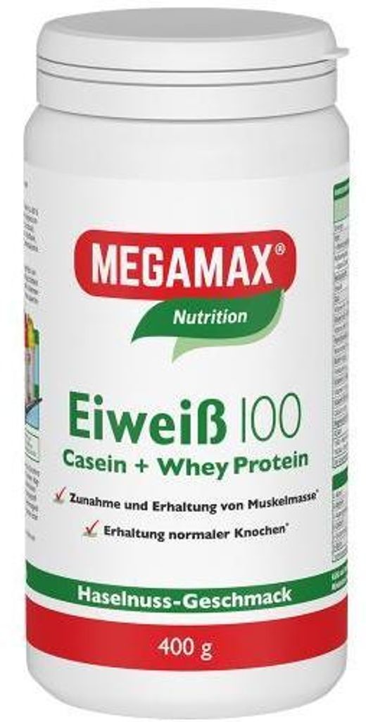 MEGAMAX Nutrition Eiweiß 100 Pulver Haselnuss-Geschmack, 400 g Pulver