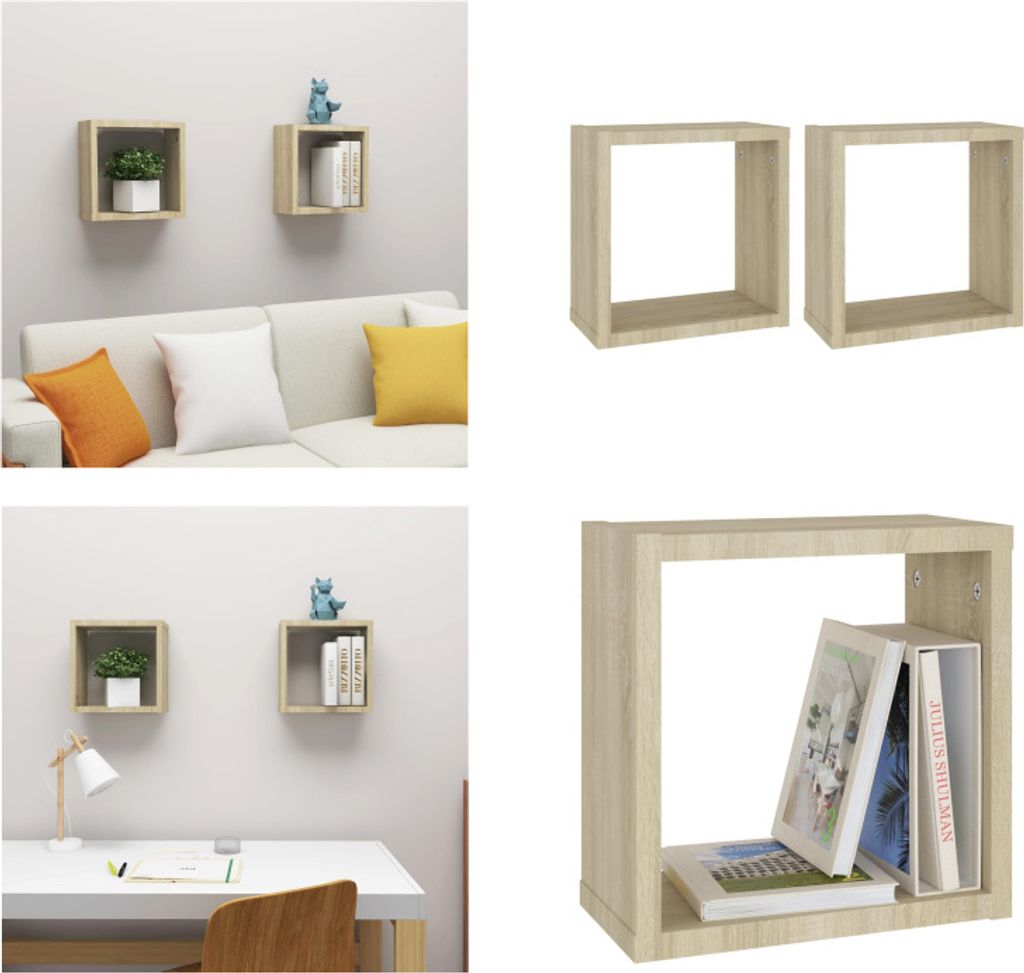 vidaXL Würfelregale 2 Stk. Sonoma Eiche 30x15x30 cm - Würfel-Regal - Würfel-Regale - Würfel-Wandregal - Würfel-Wandregale