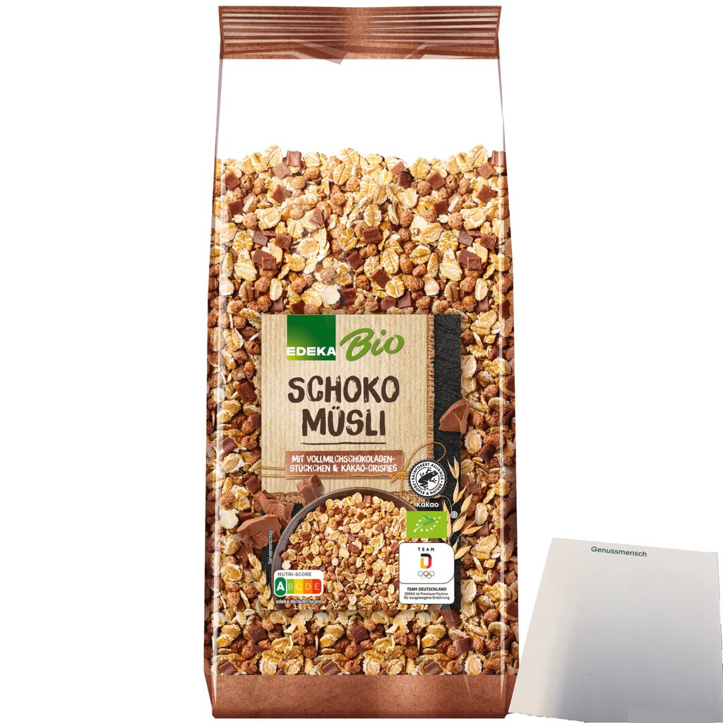 Edeka Schoko Müsli mit Vollmilchschokoladenstückchen und Kakao-Nips (750g Packung) + usy Block