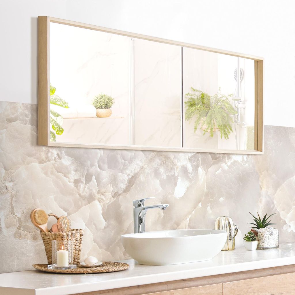 Wandverkleidung Bad mit Motiv selbstklebend - 0.35 mm Wandpaneel matt wasserfest Design beige Marmoroptik Motiv Badrückwand fugenlos 175x50 cm
