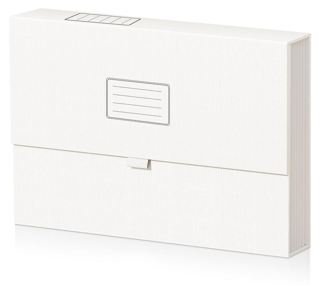 Erweiterbarer A4-Ordner mit 7 Fächern, Organizer mit Magnetdeckel und Etiketten, A4-Ordner aus extra starkem 2250 g/m² Karton – Weiß