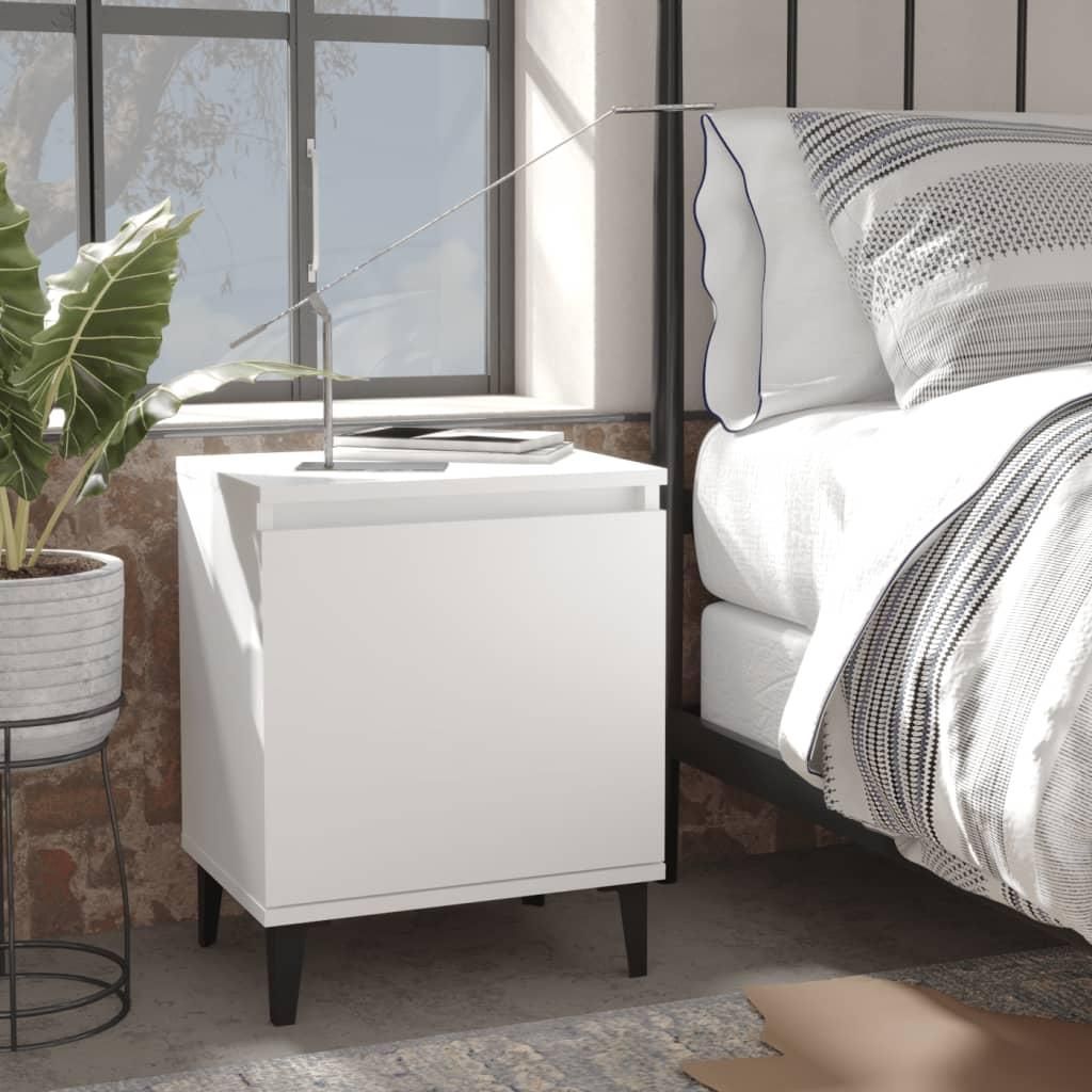 vidaXL Stolik nocny z metalowymi nogami biały 40x30x50 cm Zdjęcie produktu 