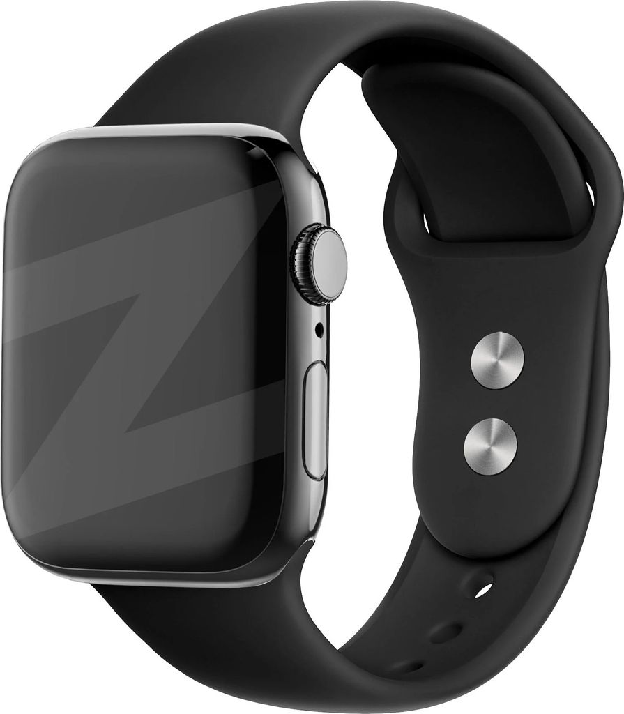 Bandz Dual Snap Silikonband passend für Apple Watch 1/2/3/4/5/6/8/9/SE/Ultra (2) - Größe 42/44/45/49mm - Schwarzes Silikon Apple Watch Band - Gr...