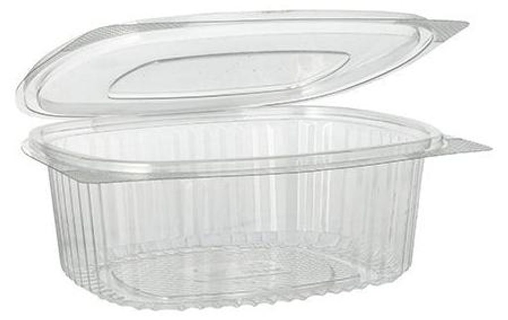 Starpak 50 Feinkost- und Salatschalen mit Klappdeckel, R-PET oval 750 ml 6,2 cm x 14,4 cm x 17,5 cm klar | Folie (50 Stück)