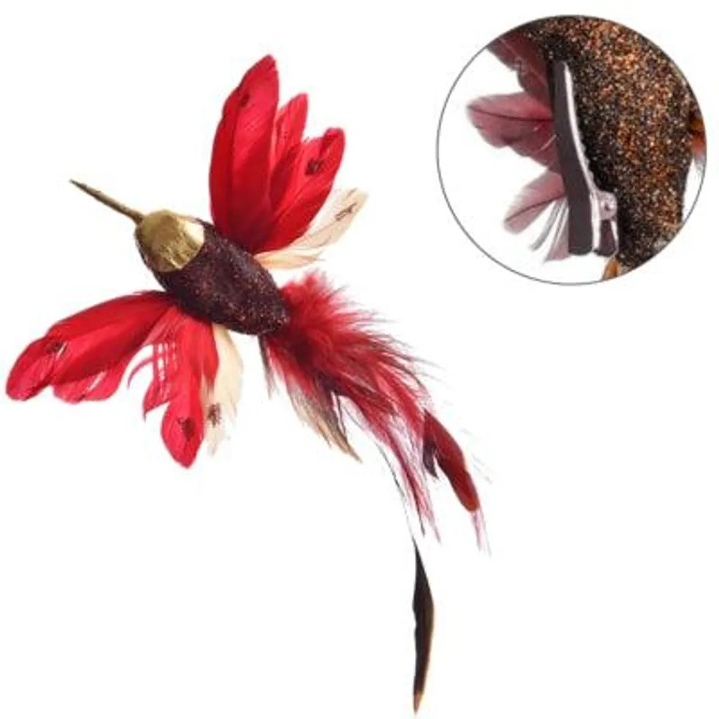 Décoration de sapin et mariage : Colibri rouge sur pince 19 cm - 24 pcs