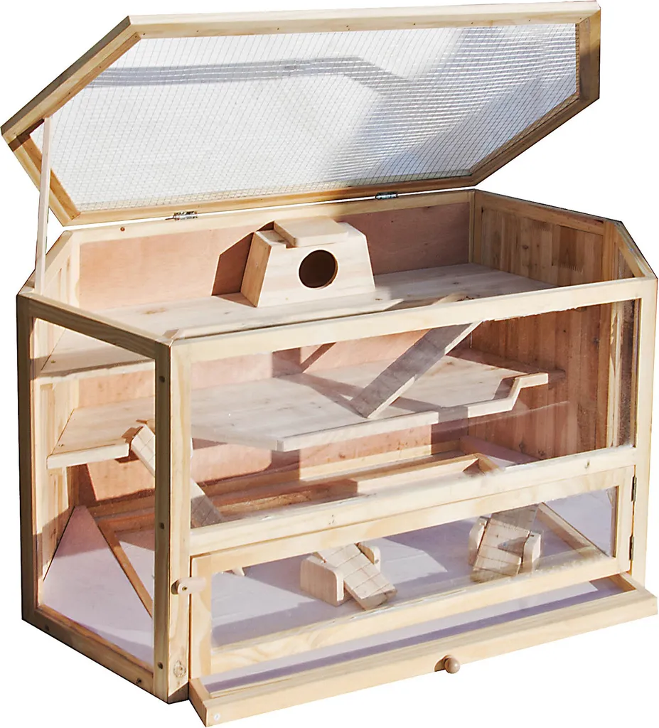 Cage Hexagonale pour Hamster et Rongeur en Bois avec Rampes et 3 Niveaux