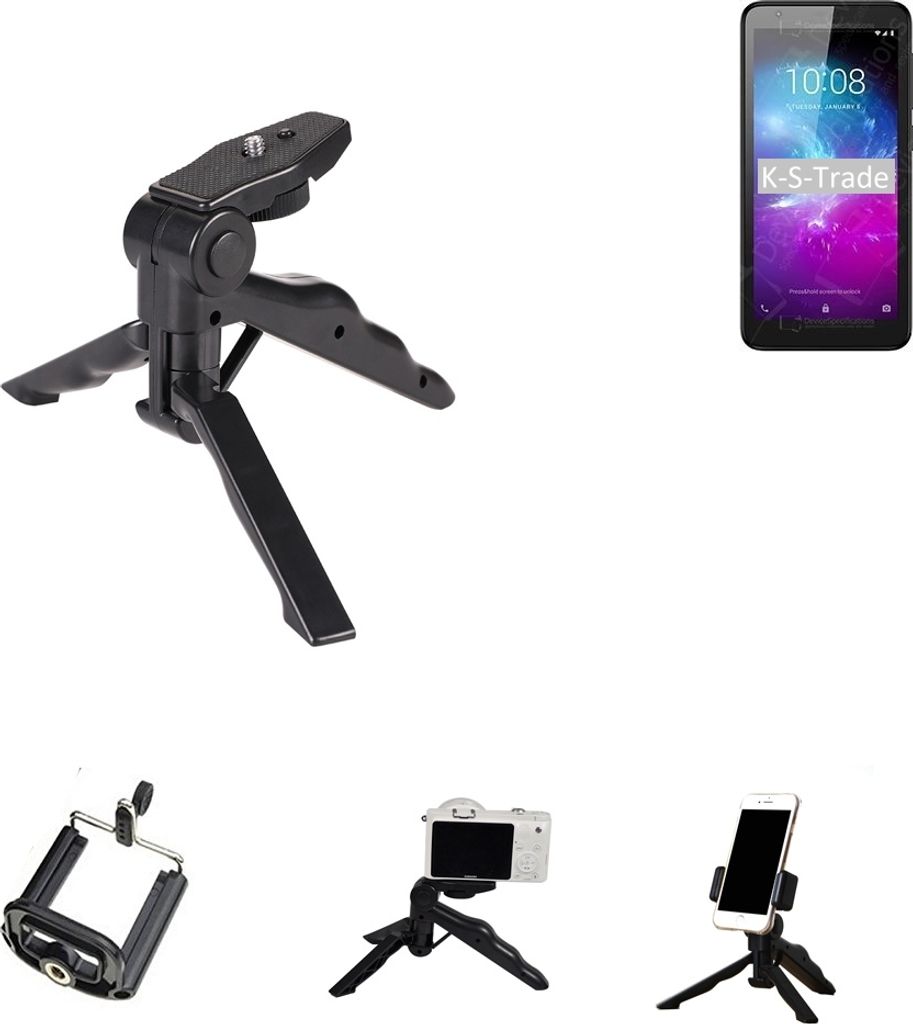 K-S-Trade Stativ Tisch-Ständer Dreibein Handy-Stativ Ständer kompatibel mit ZTE Blade L8 Mini-Stativ Smartphone Tripod Handy-Stativ aus Plastik