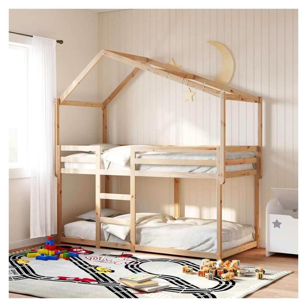 Dach für Kinderbett 213x95,5x144,5 cm aus massivem Kiefernholz mit offener Seite - Stabiler Rahmen für Spielplatz-Atmosphäre und Rückzugsort - ...